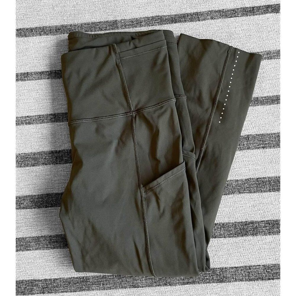 Lululemon Fast And Free Crop II. Dark Olive. Size 6.